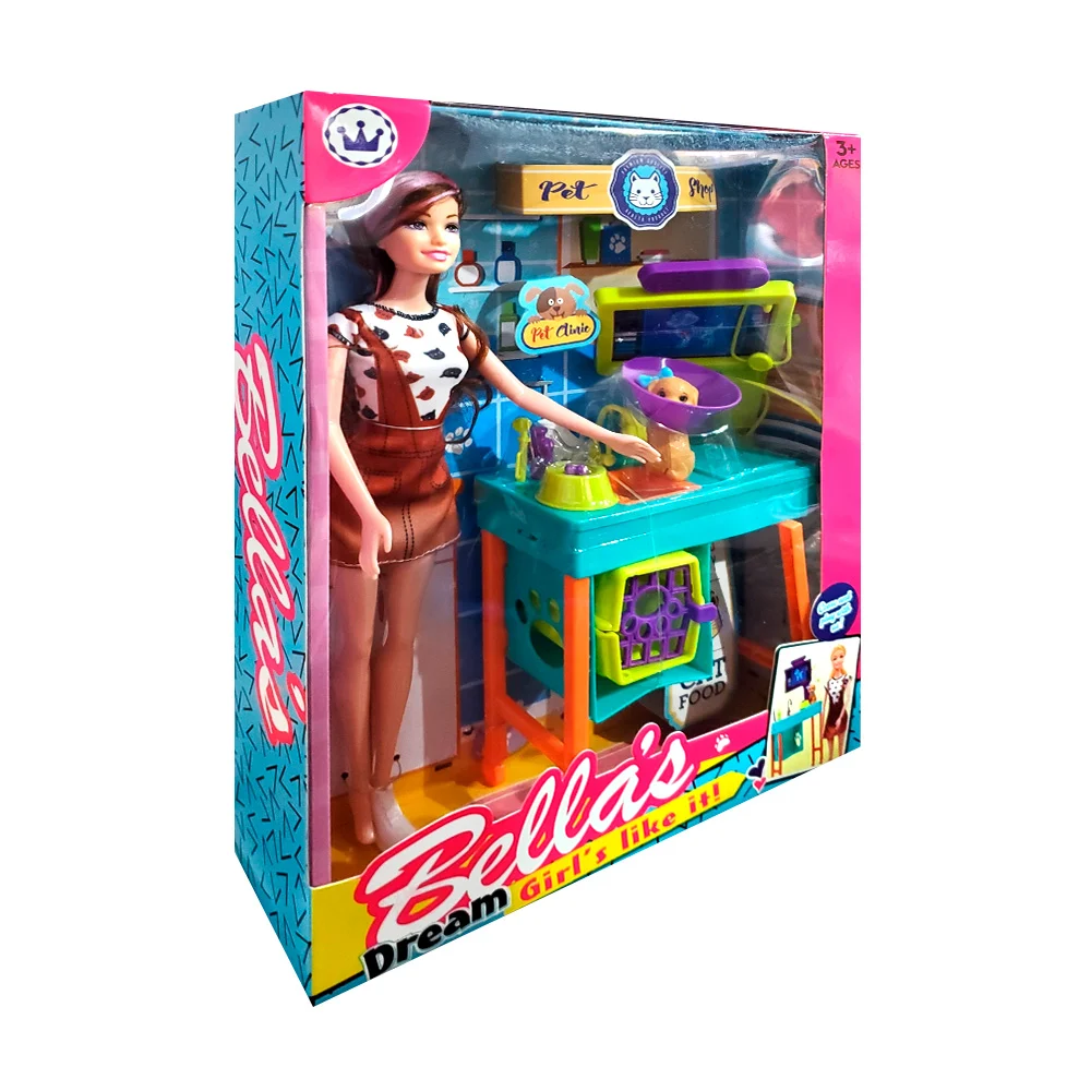 Muñeca bellas, articulada con temática veterinaria + accesorios