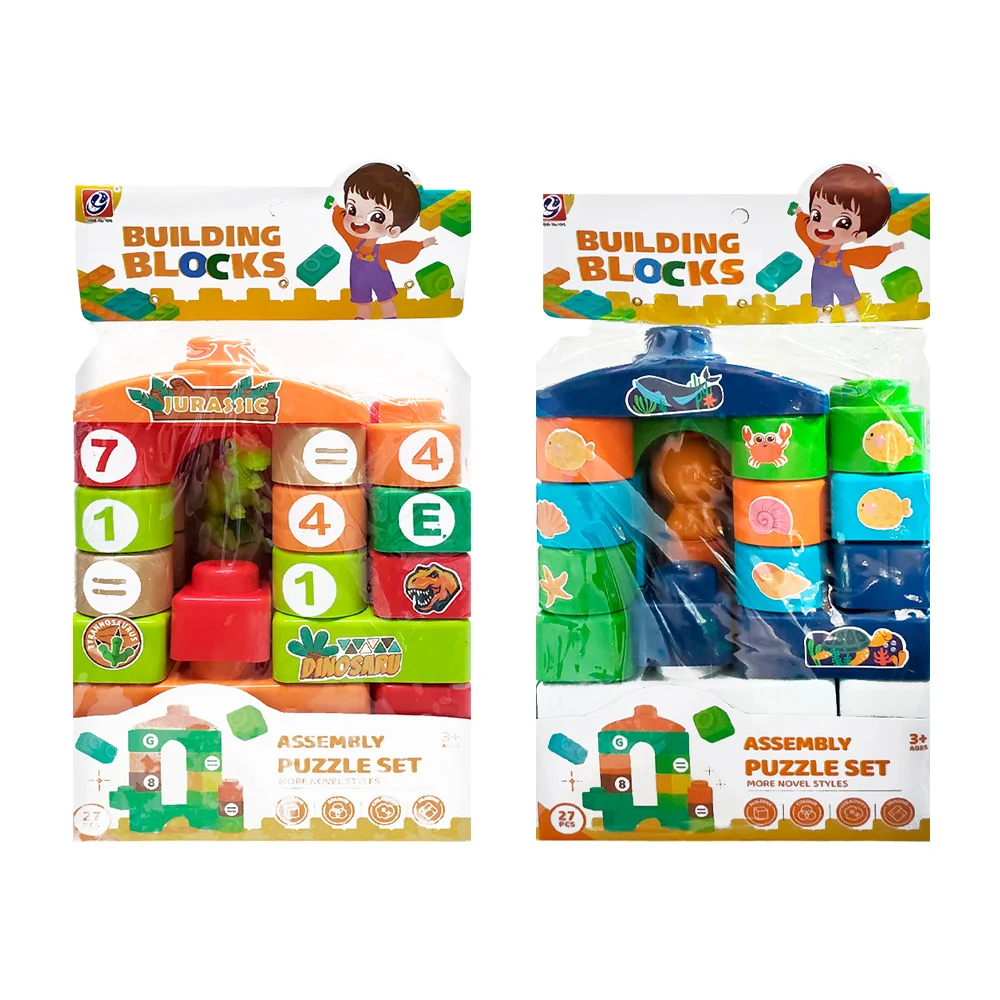 Bolsa con bloques de construcción y figura de dinosaurio, varios mode…