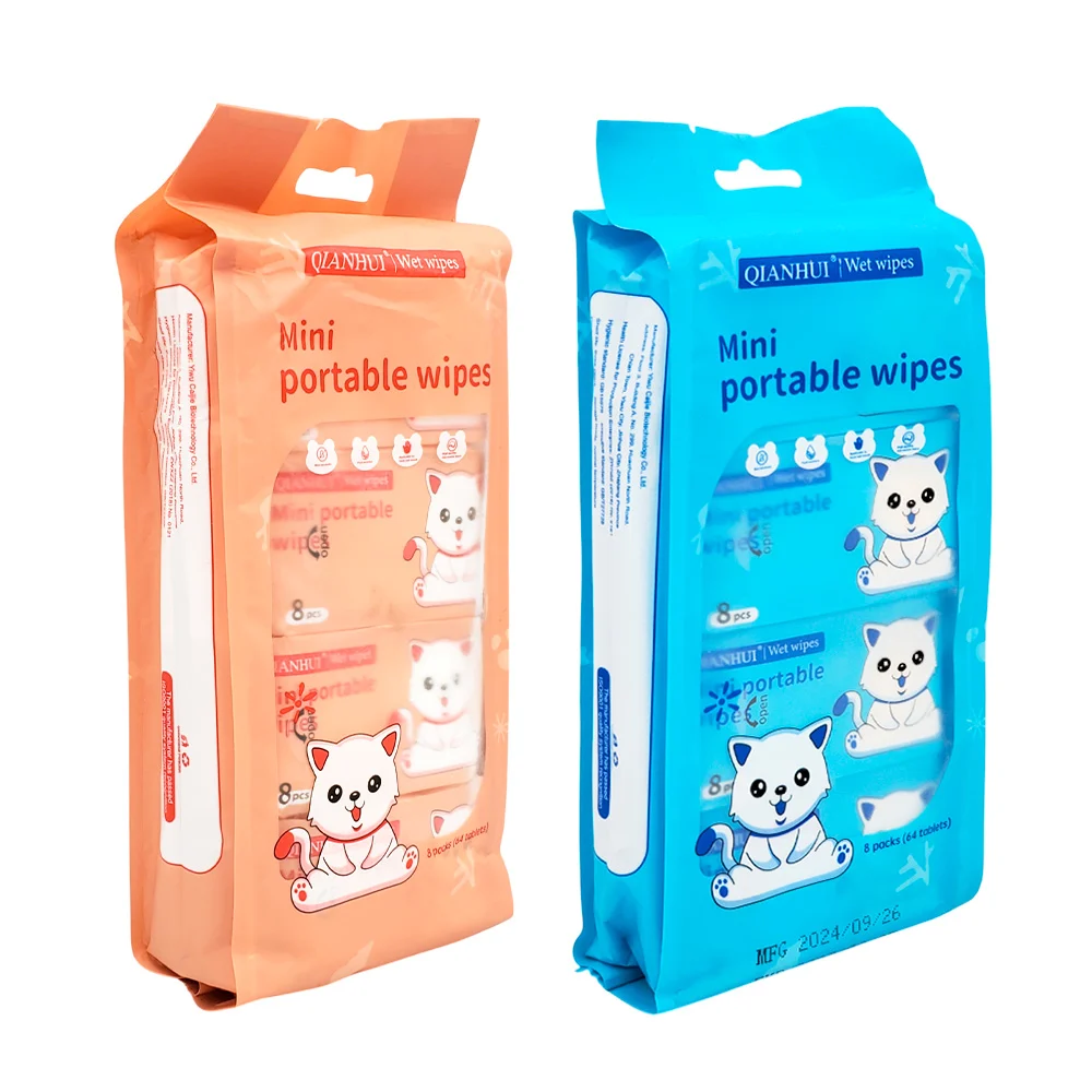 Bolsa con 8 mini paquetes de 64 toallitas húmedas / mini portable wip…