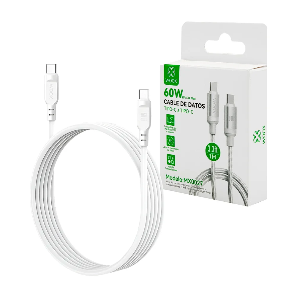 Cable de transferencia y carga tipo c a c, mallado, con potencia máxi…