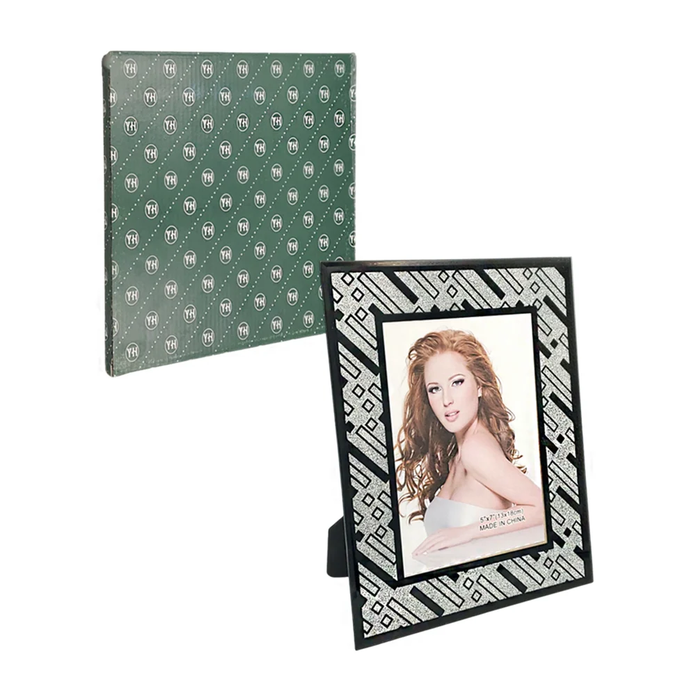 Portarretrato 13x10cm plano de cristal con marco negro y diseño con g…