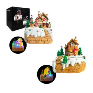 Adorno decorativo navideño, villa nevada, con luz, música y movimient…