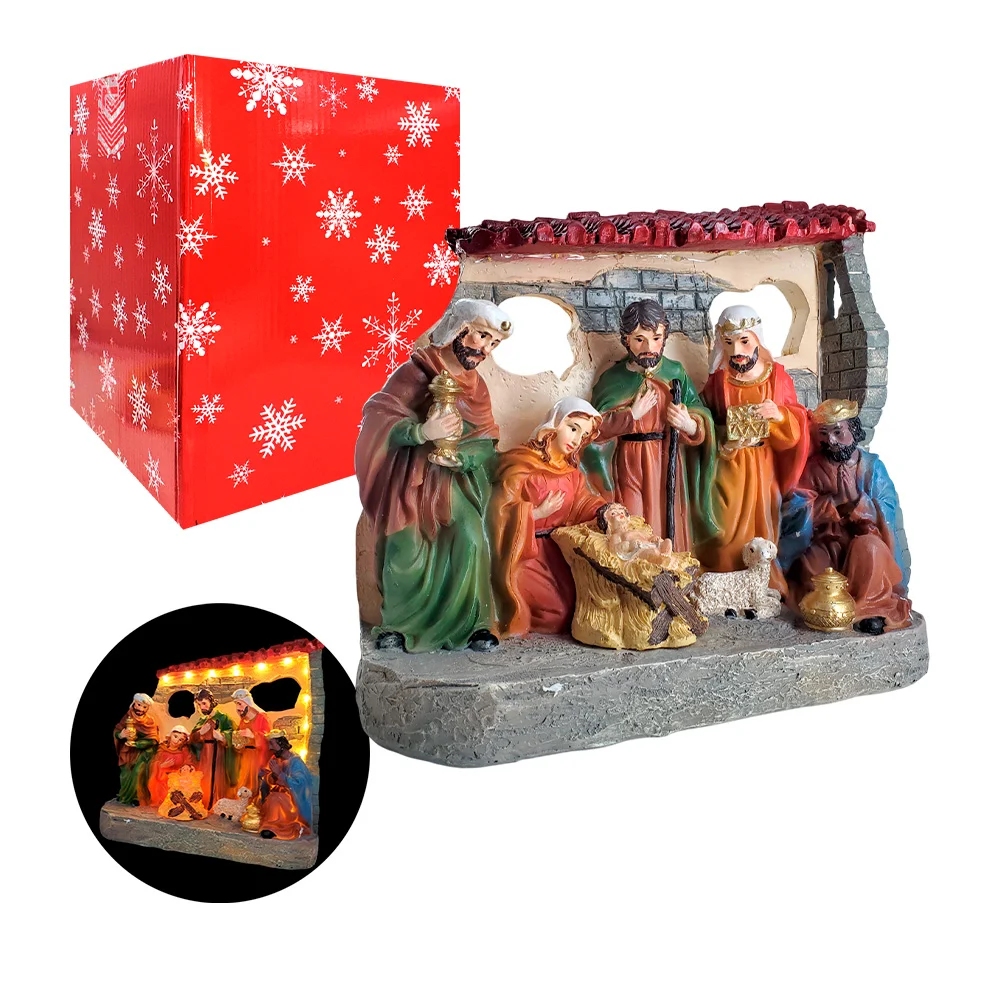 Adorno decorativo navideño, nacimiento de resina, con luz y musica / …