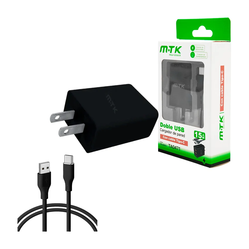 Combo cargador con cable usb a tipo c y cubo cargador de doble entrad…