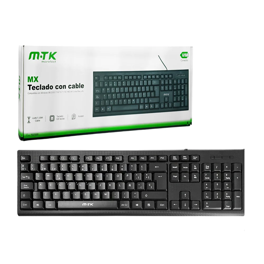 Teclado alámbrico para computadora, 105 teclas, entrada usb / mtk