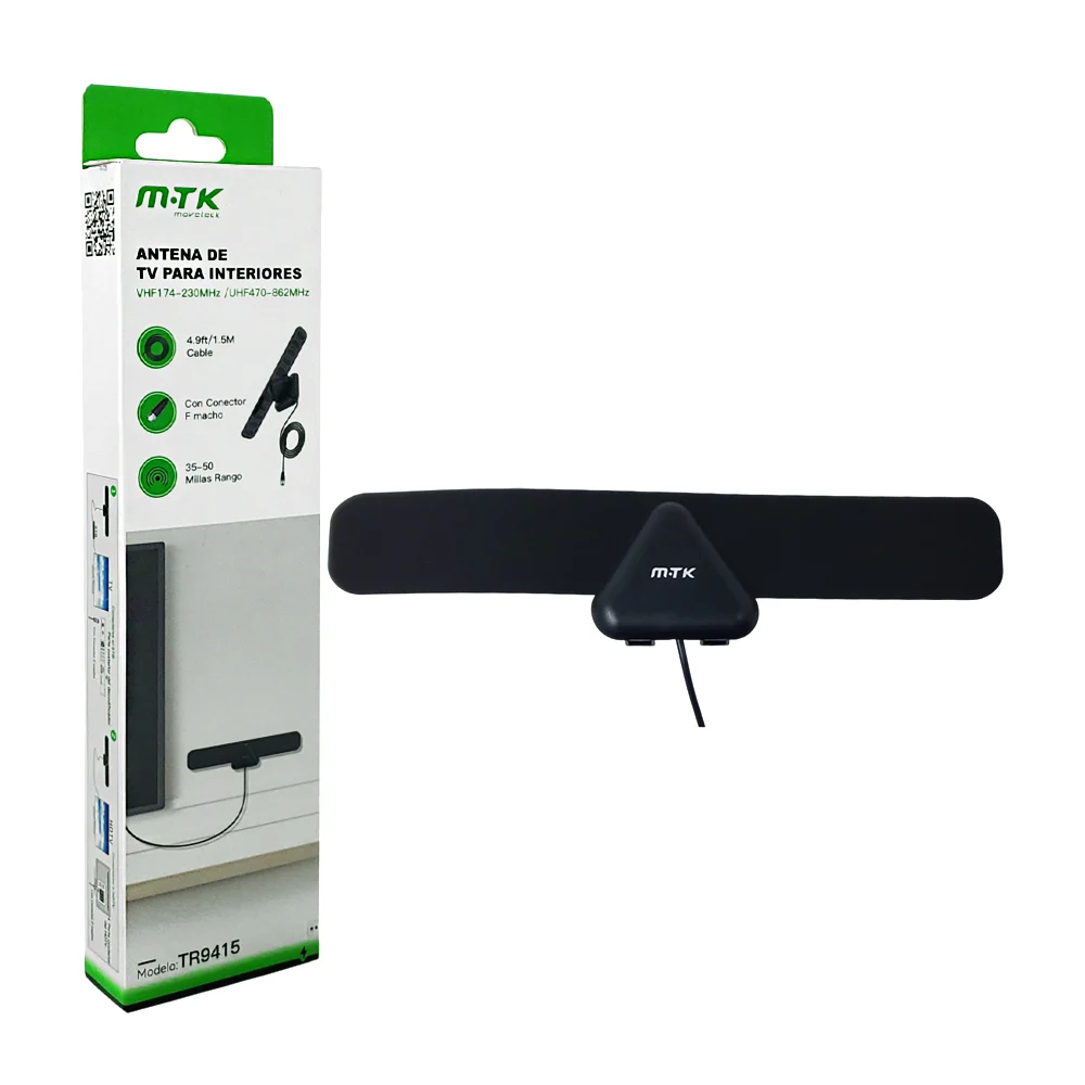 1pza Antena para interior de plástico, con cable f macho y medida de 1.5m