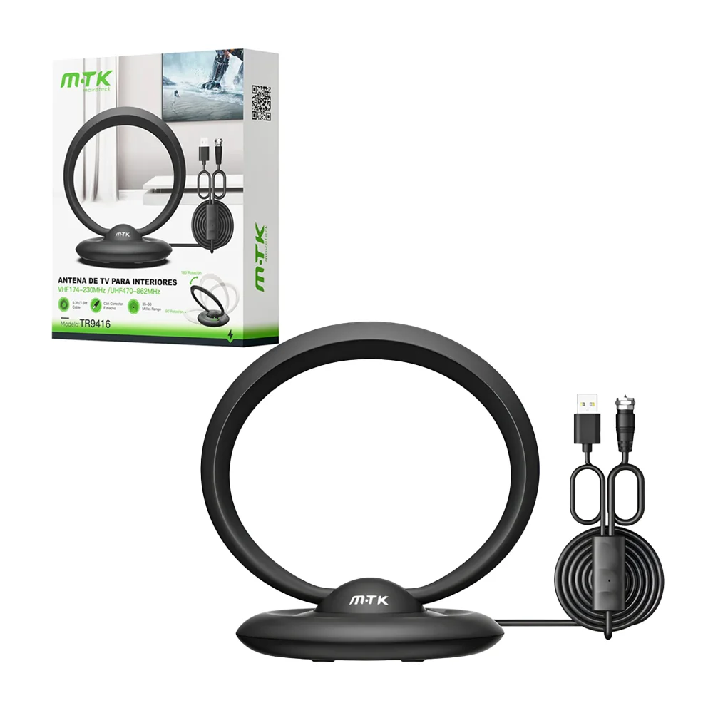 Antena para tv de interior, con base rotable, cable f macho y entrada…