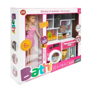 Muñeca articulada bath con set tipo cuarto de lavado con luz + acceso…