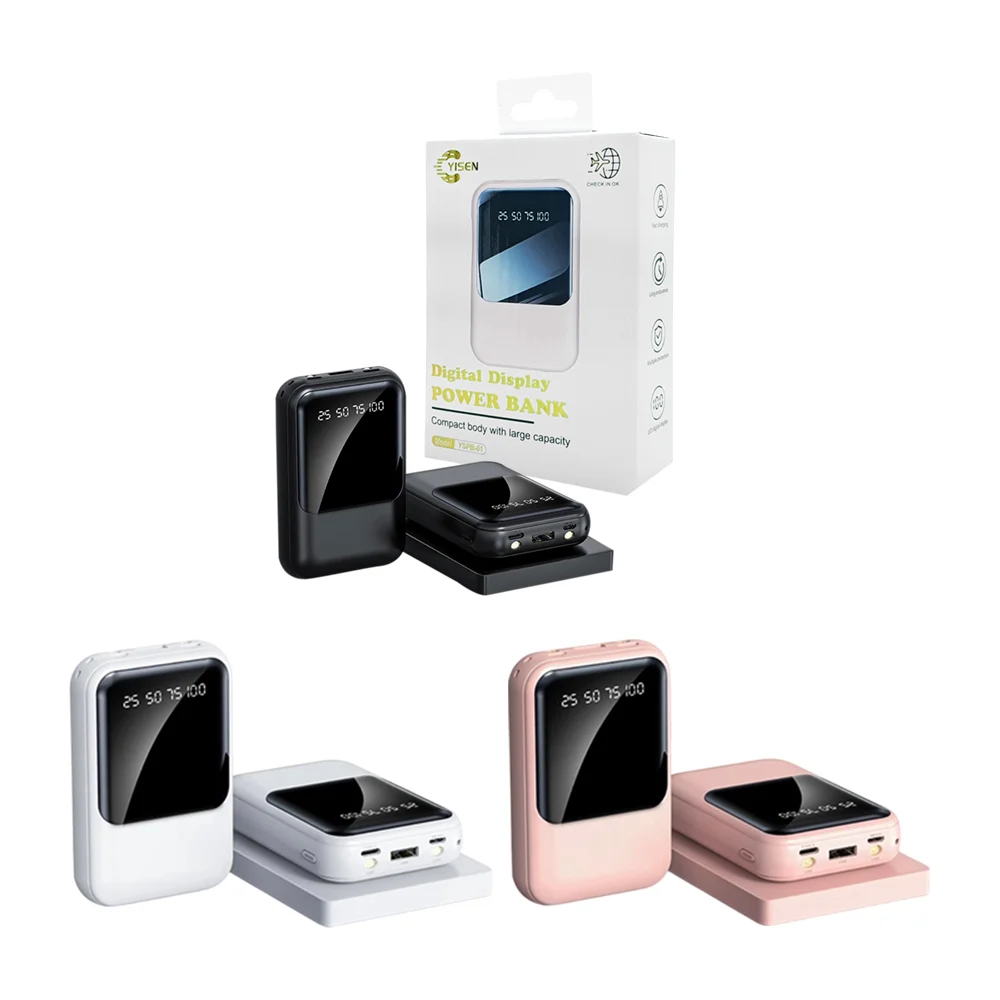Power bank yisen 20000mah, pequeña con pantalla, 3 puertos de carga +…