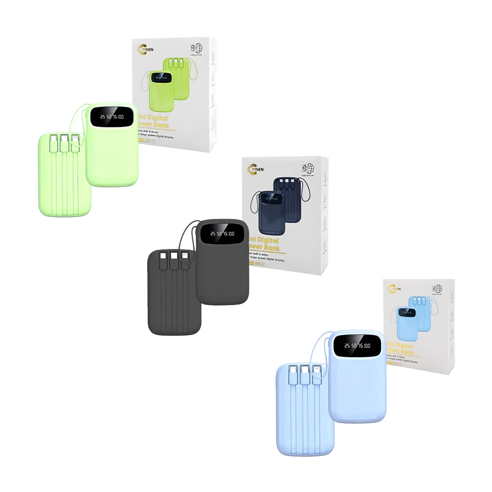 Power bank yisen, pequeña con pantalla, múltiples puertos y cables pa…