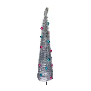Árbol de navidad, plegable de 1.5m, escarcha lisa metálica + esferas,…