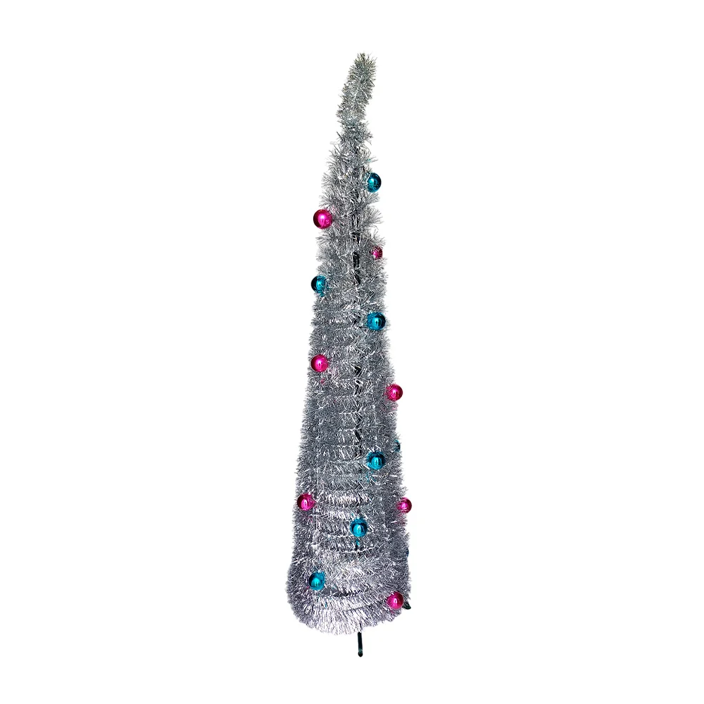 Árbol de navidad, plegable de 1.5m, escarcha lisa metálica + esferas,…