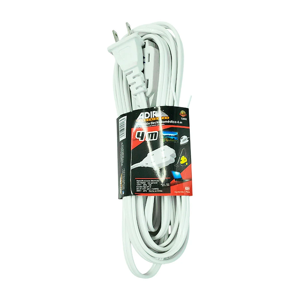 Extensión electrodoméstica color blanco de 4m, con 4 tomacorrientes /…
