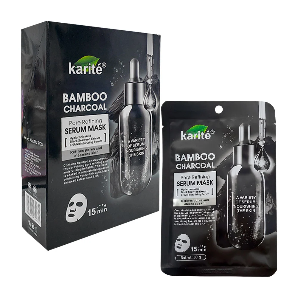 Paquete con 12 mascarillas karité faciales serum carbón de bambú  / 1…