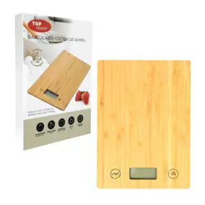 Báscula de cocina con diseño de bambú, capacidad 1-5000g, autoapagado…