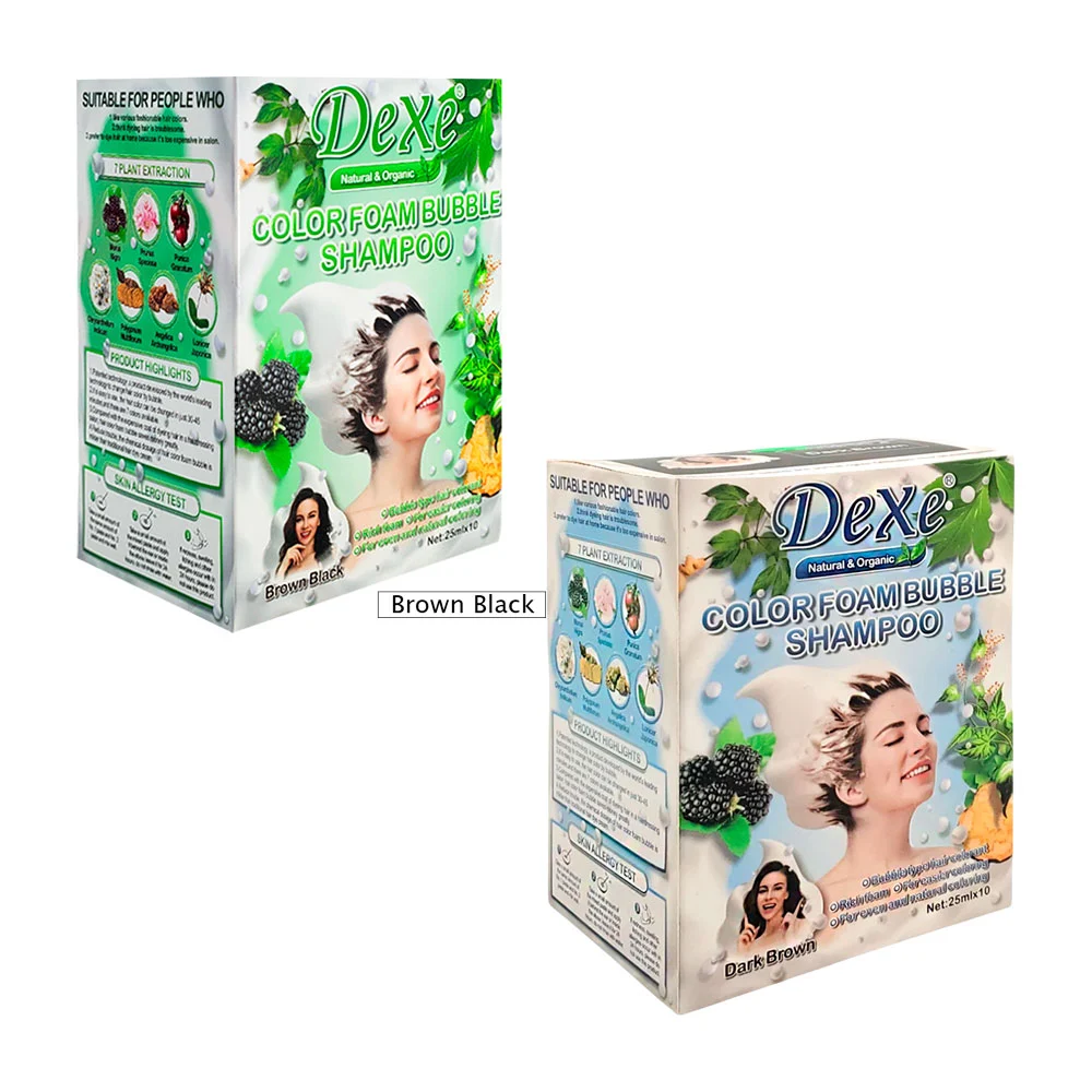 Paquete con 10 sobres de shampoo dexe, 25ml con tinte orgánico cafe-n…