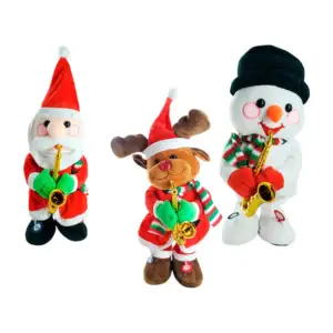 Adorno de personajes navideños con saxofón, música y grabador de voz