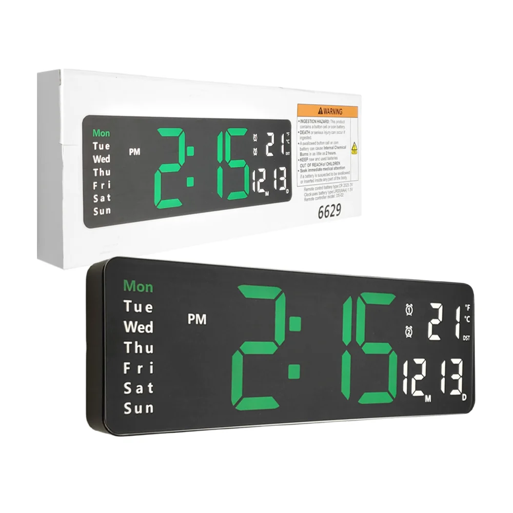 Reloj de pantalla led para pared con termómetro, alarmas y calendario…