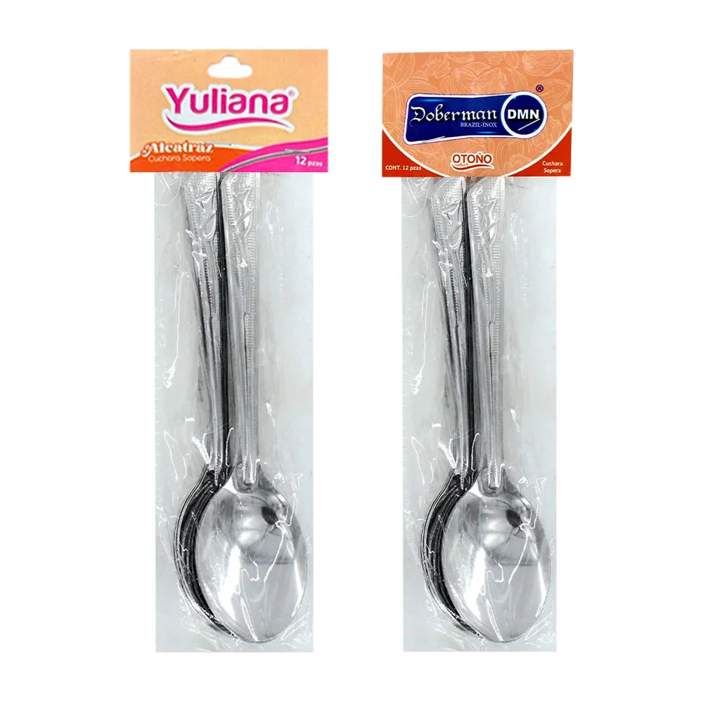 Paquete con 12 cucharas metálicas soperas con diseño de alcatraz / do…