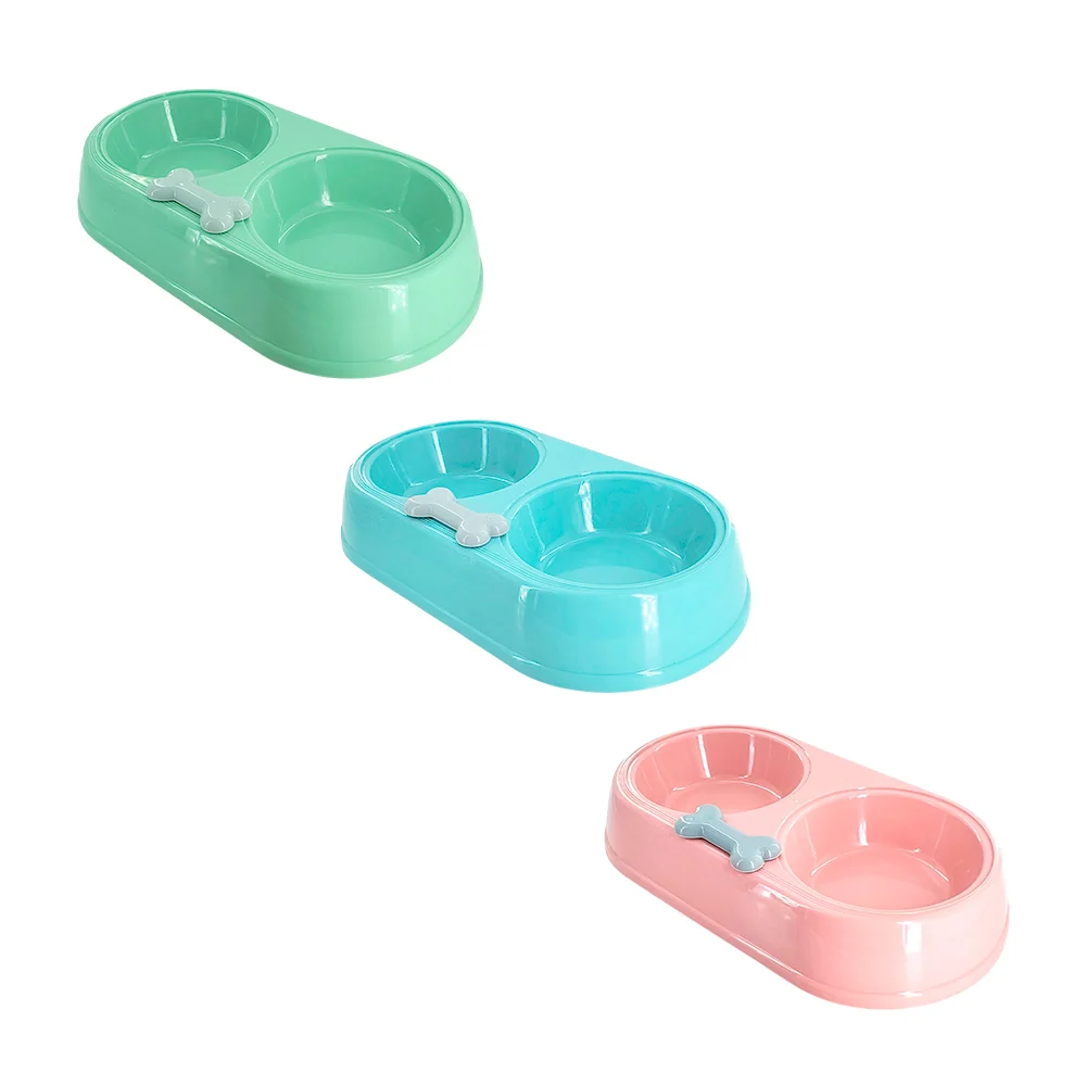 Plato doble para mascotas, plástico 34x19x6cm, decoración de hueso, v…