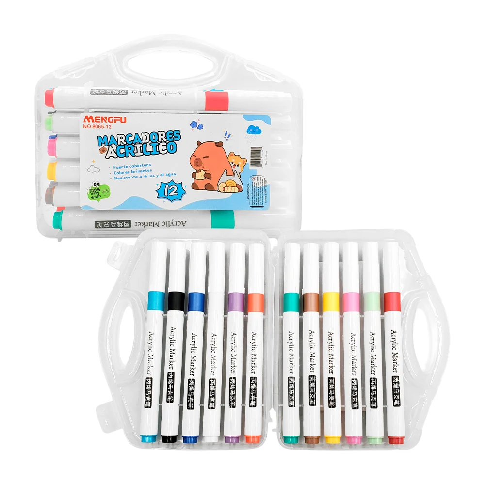 Estuche con 12 plumones acrílicos de colores / acrylic marker / c408-…