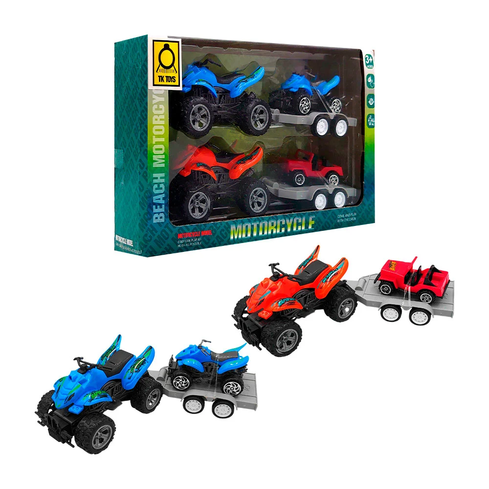Set de 2 cuatrimotos con 2 mini vehículos, varios colores / motorcycl…