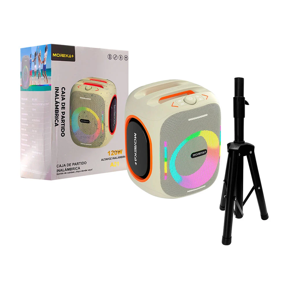 Bocina portátil, inalámbrica con ajuste de sonido, luz rgb, 120w + tr…
