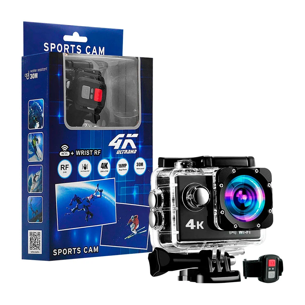 Cámara deportiva ultra hd con resolución de vídeo 4k y conexión wi-fi