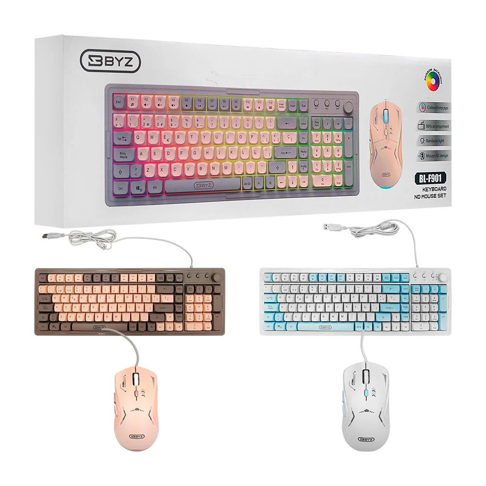 Set teclado-mouse alámbrico tipo gamer, teclas mecánicas, luz rgb, to…