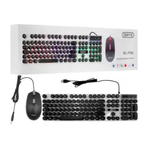 Set de teclado y mouse alámbrico, teclas mecánicas silenciosas redond…