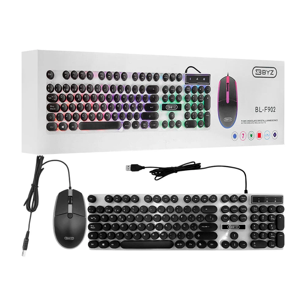 Set de teclado y mouse alámbrico, teclas mecánicas silenciosas redond…