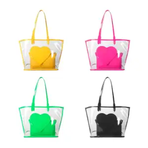 Bolsa transparente para dama con corazon estampado + cosmetiquera, va…