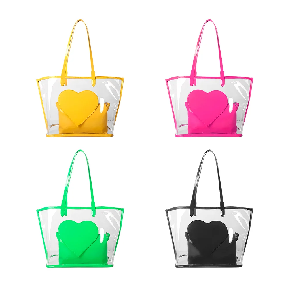 Bolsa transparente para dama con corazon estampado + cosmetiquera, va…