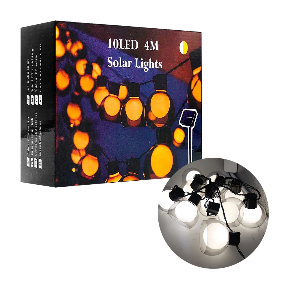 Serie de 10 luces led blancas tono cálido con esfera transparente, 4m…