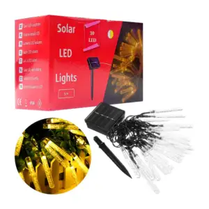 Serie solar de 30 luces led tono cálido, 6m, con forma de tubo transp…