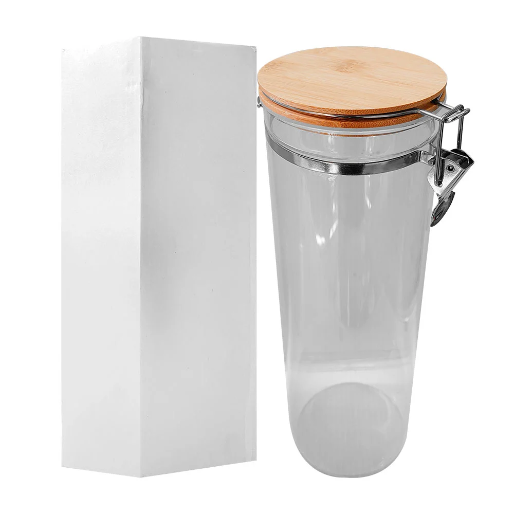 Contenedor jumbo de vidrio 31cm, hermético, redondo, con tapa de bambú