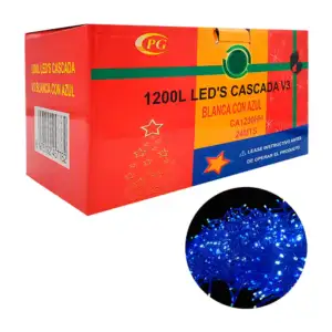 Serie decorativa de cascada, 24 metros con 1200 luces, color banca-az…