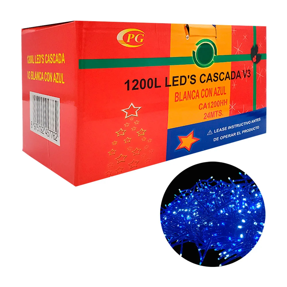Serie decorativa de cascada, 24 metros con 1200 luces, color banca-az…