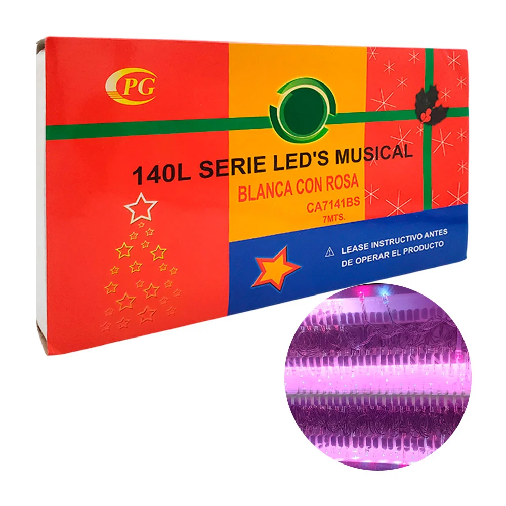 Serie decorativa músical, 140 luces en color blanco-rosa de 7 metros …