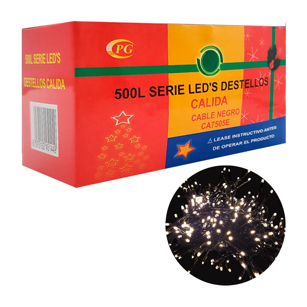 Serie decorativa destellos de 500 luces en tono cálido y cable negro …