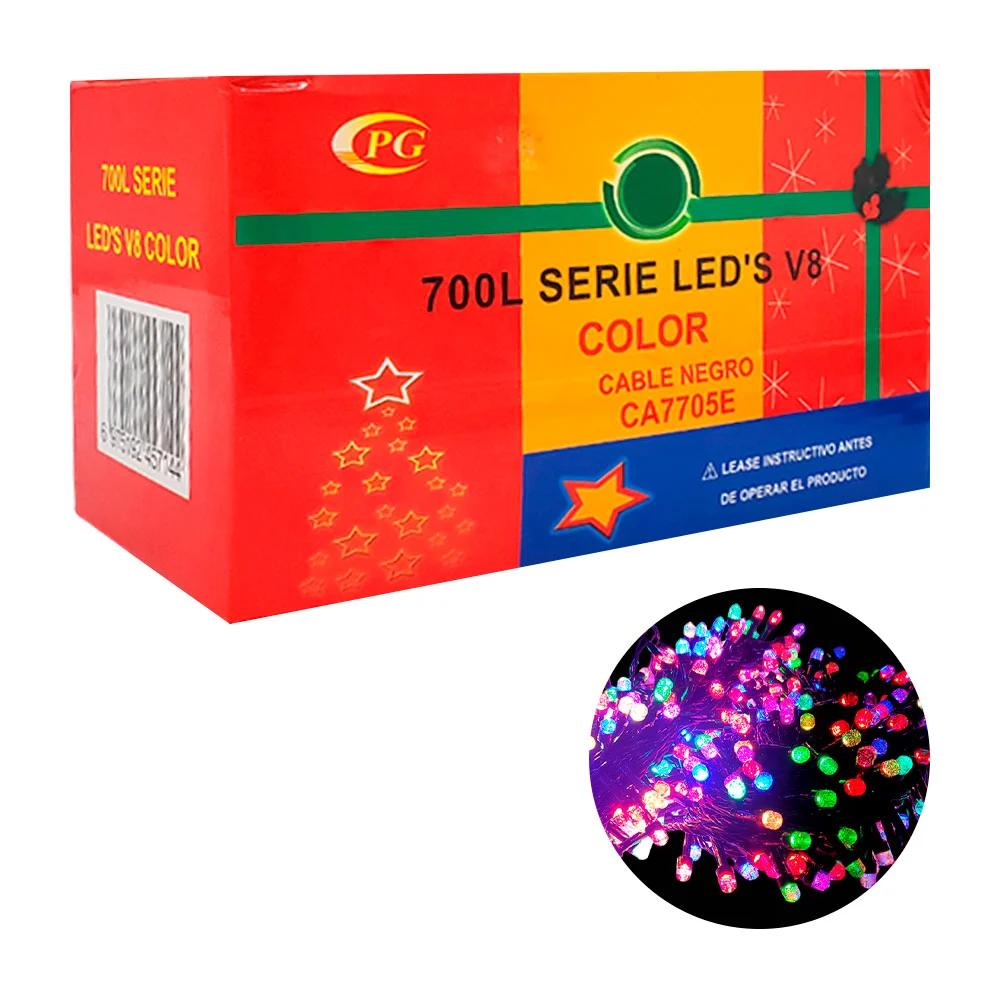 Serie decorativa, 700 luces multicolores, v8 con cable negro / ca7705e