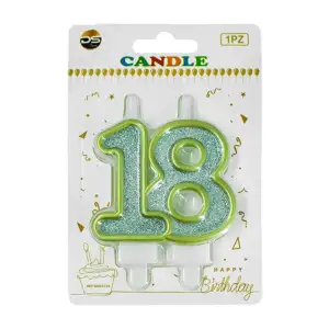 Vela de brillantina plateada - orilla dorada con el no.18 para el pas…