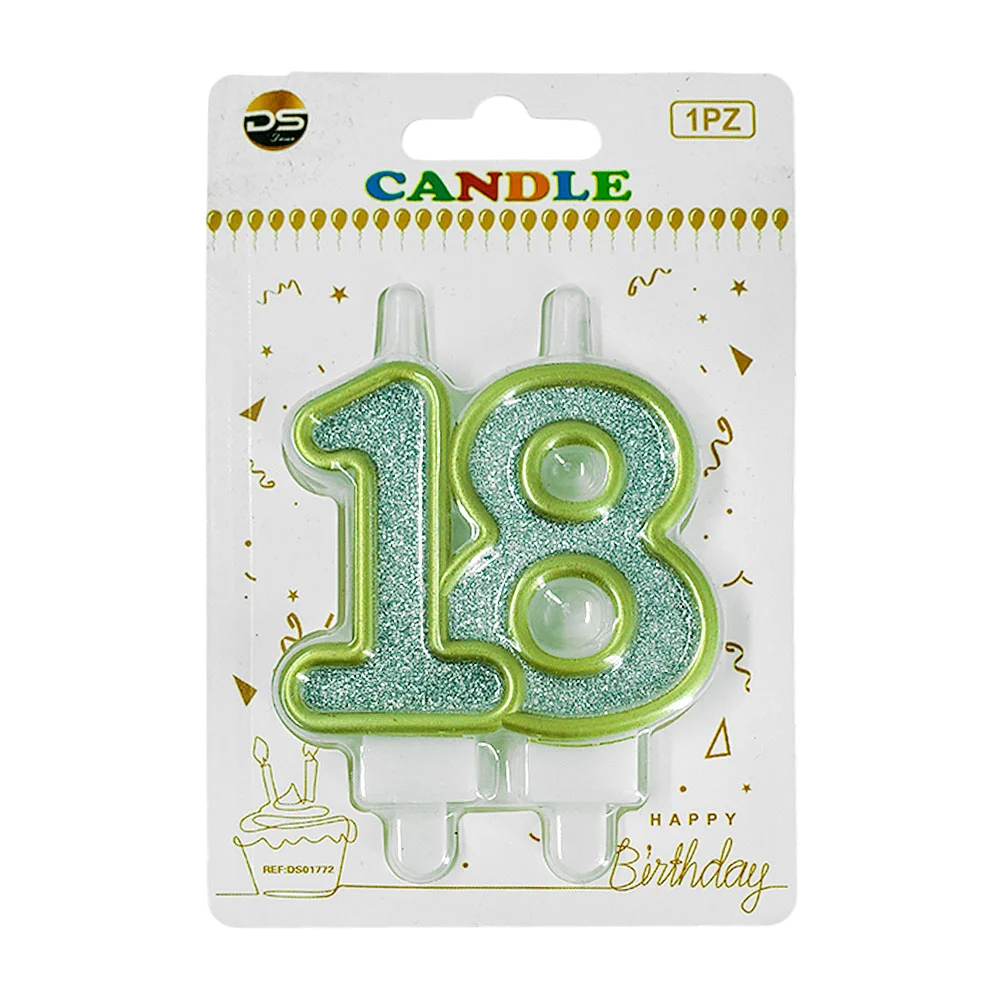 Vela de brillantina plateada - orilla dorada con el no.18 para el pas…