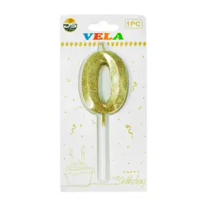 1pza Vela de brillantina dorada con el no.0 para pastel de cumpleaños…