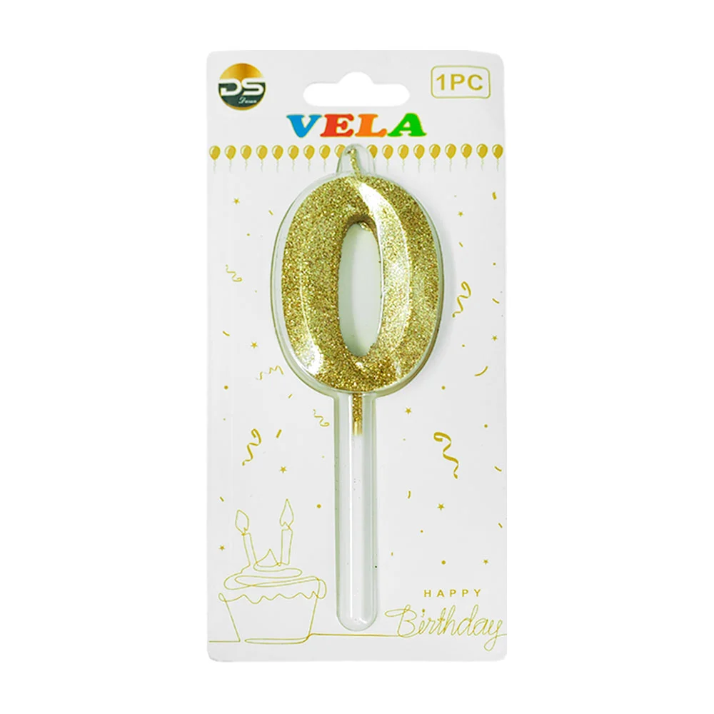 1pza Vela de brillantina dorada con el no.0 para pastel de cumpleaños…