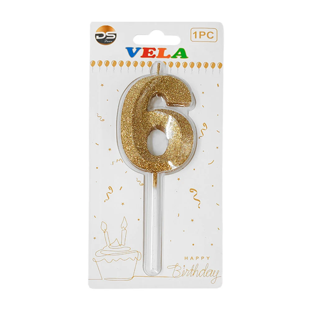 1pza Vela de brillantina dorada con el no.6 para pastel de cumpleaños…