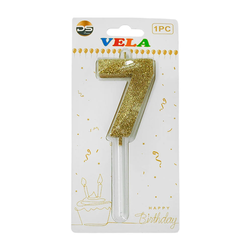 1pza Vela de brillantina dorada con el no.7 para pastel de cumpleaños…