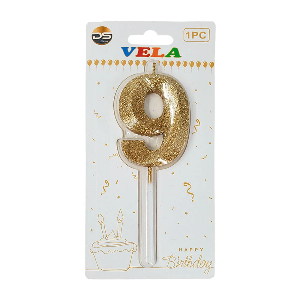 1pza Vela de brillantina dorada con el no.9 para pastel de cumpleaños…