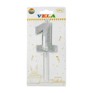 1pza Vela de brillantina plateada con el no.1 para pastel de cumpleañ…