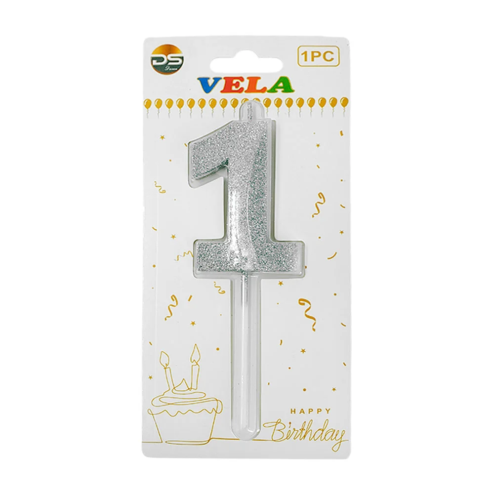 1pza Vela de brillantina plateada con el no.1 para pastel de cumpleañ…